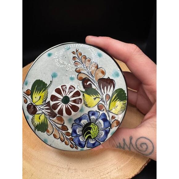 Vintage Handmade Mexican Tonala Lidded Trinket Jar Folk Signed Art - Picture 4 of 9